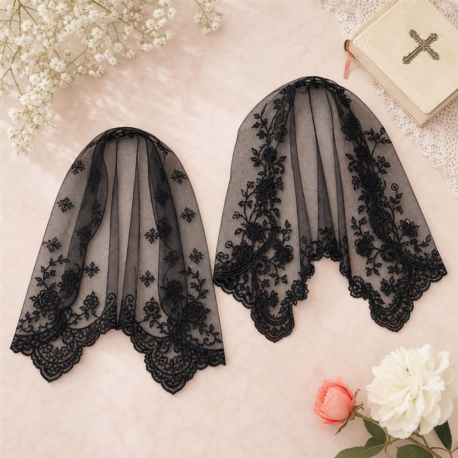 Original Rosebubbles Finds product scene for Black Lace Chapel Veils (2-Pack)